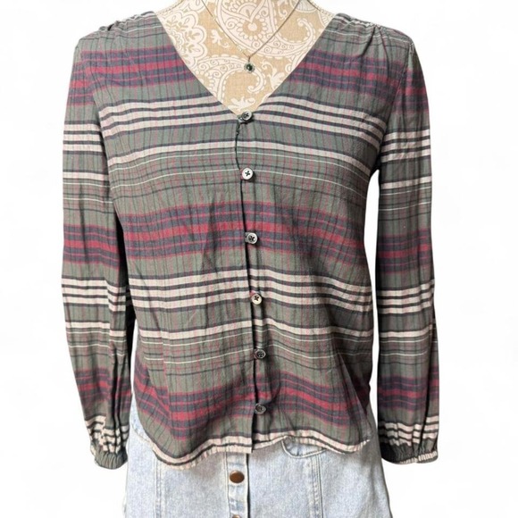 Madewell XS Plaid Button Front Cotton Blouse Long Sleeve Top Casual Fall Shirt - Picture 3 of 7